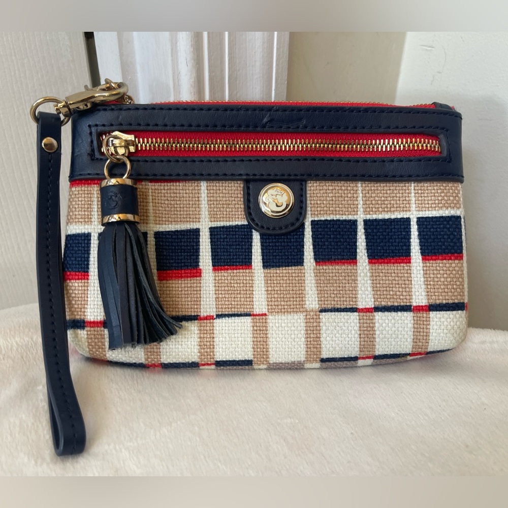 Spartina Navy and Beige Checkered Wristlet EUC